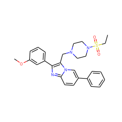 CCS(=O)(=O)N1CCN(Cc2c(-c3cccc(OC)c3)nc3ccc(-c4ccccc4)cn23)CC1 ZINC000040387203