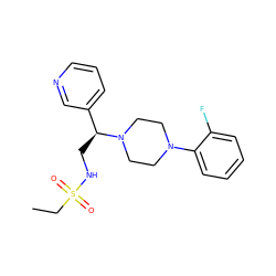 CCS(=O)(=O)NC[C@@H](c1cccnc1)N1CCN(c2ccccc2F)CC1 ZINC000095547977