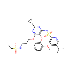 CCS(=O)(=O)NCCCOc1nc(C2CC2)nc(NS(=O)(=O)c2ccc(C(C)C)cn2)c1Oc1ccccc1OC ZINC000028105950