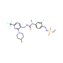 CCS(=O)(=O)NCc1ccc([C@@H](C)C(=O)NCc2ccc(C(F)(F)F)nc2N2CCC(C)CC2)cc1F ZINC000169703330