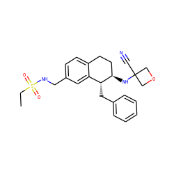 CCS(=O)(=O)NCc1ccc2c(c1)[C@@H](Cc1ccccc1)[C@H](NC1(C#N)COC1)CC2 ZINC000144565784