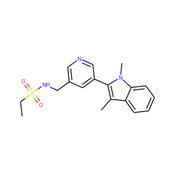 CCS(=O)(=O)NCc1cncc(-c2c(C)c3ccccc3n2C)c1 ZINC000116649121