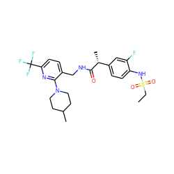 CCS(=O)(=O)Nc1ccc([C@@H](C)C(=O)NCc2ccc(C(F)(F)F)nc2N2CCC(C)CC2)cc1F ZINC000145249119