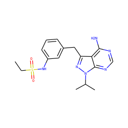 CCS(=O)(=O)Nc1cccc(Cc2nn(C(C)C)c3ncnc(N)c23)c1 ZINC000095921263