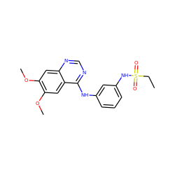 CCS(=O)(=O)Nc1cccc(Nc2ncnc3cc(OC)c(OC)cc23)c1 ZINC001772649734