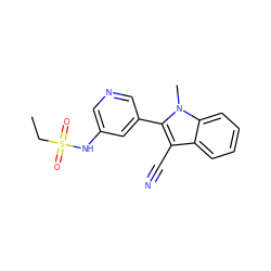 CCS(=O)(=O)Nc1cncc(-c2c(C#N)c3ccccc3n2C)c1 ZINC000116855073