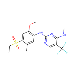 CCS(=O)(=O)c1cc(OC)c(Nc2ncc(C(F)(F)F)c(NC)n2)cc1C ZINC000205905133