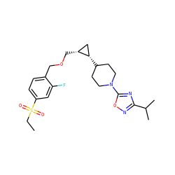 CCS(=O)(=O)c1ccc(COC[C@@H]2C[C@@H]2C2CCN(c3nc(C(C)C)no3)CC2)c(F)c1 ZINC000473136400