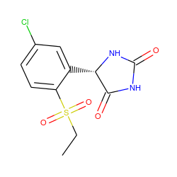 CCS(=O)(=O)c1ccc(Cl)cc1[C@@H]1NC(=O)NC1=O ZINC000028225676