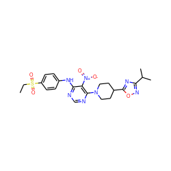 CCS(=O)(=O)c1ccc(Nc2ncnc(N3CCC(c4nc(C(C)C)no4)CC3)c2[N+](=O)[O-])cc1 ZINC000040393806