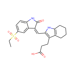 CCS(=O)(=O)c1ccc2c(c1)/C(=C/c1[nH]c3c(c1CCC(=O)O)CCCC3)C(=O)N2 ZINC000013588478