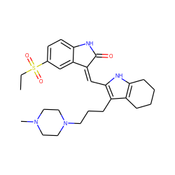 CCS(=O)(=O)c1ccc2c(c1)/C(=C/c1[nH]c3c(c1CCCN1CCN(C)CC1)CCCC3)C(=O)N2 ZINC000022932324