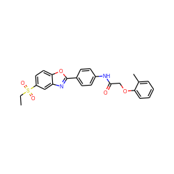 CCS(=O)(=O)c1ccc2oc(-c3ccc(NC(=O)COc4ccccc4C)cc3)nc2c1 ZINC000029049423