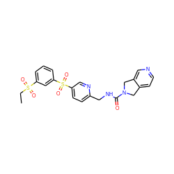 CCS(=O)(=O)c1cccc(S(=O)(=O)c2ccc(CNC(=O)N3Cc4ccncc4C3)nc2)c1 ZINC001772611472