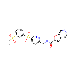 CCS(=O)(=O)c1cccc(S(=O)(=O)c2ccc(CNC(=O)c3cc4ccncc4o3)nc2)c1 ZINC000224942492