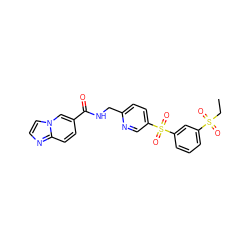 CCS(=O)(=O)c1cccc(S(=O)(=O)c2ccc(CNC(=O)c3ccc4nccn4c3)nc2)c1 ZINC001772583113