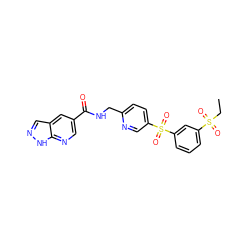 CCS(=O)(=O)c1cccc(S(=O)(=O)c2ccc(CNC(=O)c3cnc4[nH]ncc4c3)nc2)c1 ZINC001772628225