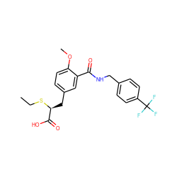 CCS[C@@H](Cc1ccc(OC)c(C(=O)NCc2ccc(C(F)(F)F)cc2)c1)C(=O)O ZINC000012358299