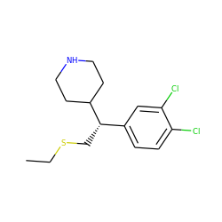 CCSC[C@@H](c1ccc(Cl)c(Cl)c1)C1CCNCC1 ZINC000096914790