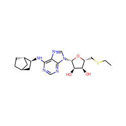 CCSC[C@H]1O[C@@H](n2cnc3c(N[C@H]4C[C@H]5CC[C@H]4C5)ncnc32)[C@H](O)[C@@H]1O ZINC000101144821