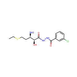 CCSCC[C@@H](N)[C@H](O)C(=O)NNC(=O)c1cccc(Cl)c1 ZINC000014964998