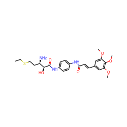 CCSCC[C@@H](N)[C@H](O)C(=O)Nc1ccc(NC(=O)/C=C/c2cc(OC)c(OC)c(OC)c2)cc1 ZINC000026936178