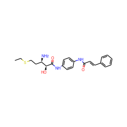 CCSCC[C@@H](N)[C@H](O)C(=O)Nc1ccc(NC(=O)/C=C/c2ccccc2)cc1 ZINC000026944979