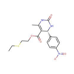 CCSCCOC(=O)C1=C(C)NC(=O)N[C@@H]1c1ccc([N+](=O)[O-])cc1 ZINC000003905768