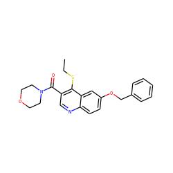 CCSc1c(C(=O)N2CCOCC2)cnc2ccc(OCc3ccccc3)cc12 ZINC000584905656