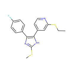 CCSc1cc(-c2[nH]c(SC)nc2-c2ccc(F)cc2)ccn1 ZINC000040919052