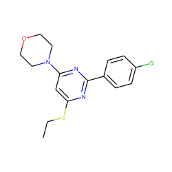 CCSc1cc(N2CCOCC2)nc(-c2ccc(Cl)cc2)n1 ZINC000000387277