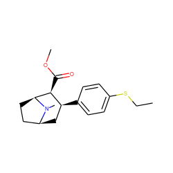 CCSc1ccc([C@H]2C[C@H]3CC[C@@H]([C@H]2C(=O)OC)N3C)cc1 ZINC000045299675