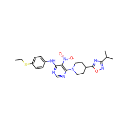 CCSc1ccc(Nc2ncnc(N3CCC(c4nc(C(C)C)no4)CC3)c2[N+](=O)[O-])cc1 ZINC000040874087