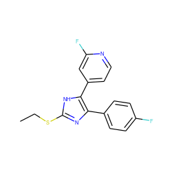 CCSc1nc(-c2ccc(F)cc2)c(-c2ccnc(F)c2)[nH]1 ZINC000040430369