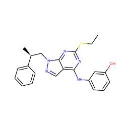 CCSc1nc(Nc2cccc(O)c2)c2cnn(C[C@H](C)c3ccccc3)c2n1 ZINC000299856791