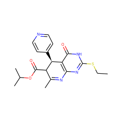 CCSc1nc2c(c(=O)[nH]1)[C@H](c1ccncc1)C(C(=O)OC(C)C)C(C)=N2 ZINC000101630631