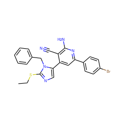 CCSc1ncc(-c2cc(-c3ccc(Br)cc3)nc(N)c2C#N)n1Cc1ccccc1 ZINC001772638268