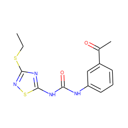 CCSc1nsc(NC(=O)Nc2cccc(C(C)=O)c2)n1 ZINC000013108136