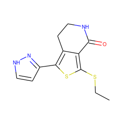 CCSc1sc(-c2cc[nH]n2)c2c1C(=O)NCC2 ZINC000145605704