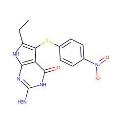 CCc1[nH]c2nc(N)[nH]c(=O)c2c1Sc1ccc([N+](=O)[O-])cc1 ZINC000013680750