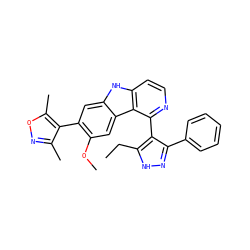 CCc1[nH]nc(-c2ccccc2)c1-c1nccc2[nH]c3cc(-c4c(C)noc4C)c(OC)cc3c12 ZINC000473134379