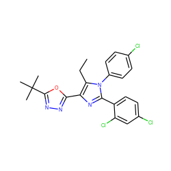 CCc1c(-c2nnc(C(C)(C)C)o2)nc(-c2ccc(Cl)cc2Cl)n1-c1ccc(Cl)cc1 ZINC000040935179