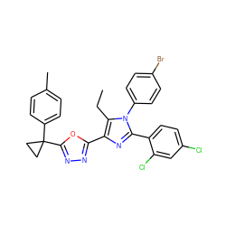 CCc1c(-c2nnc(C3(c4ccc(C)cc4)CC3)o2)nc(-c2ccc(Cl)cc2Cl)n1-c1ccc(Br)cc1 ZINC000044403950