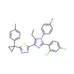 CCc1c(-c2nnc(C3(c4ccc(C)cc4)CC3)s2)nc(-c2ccc(Cl)cc2Cl)n1-c1ccc(Br)cc1 ZINC000042888012