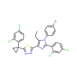 CCc1c(-c2nnc(C3(c4ccc(Cl)cc4Cl)CC3)s2)nc(-c2ccc(Cl)cc2Cl)n1-c1ccc(Br)cc1 ZINC000049867719