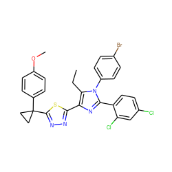 CCc1c(-c2nnc(C3(c4ccc(OC)cc4)CC3)s2)nc(-c2ccc(Cl)cc2Cl)n1-c1ccc(Br)cc1 ZINC000049867368