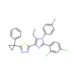 CCc1c(-c2nnc(C3(c4ccccc4)CC3)s2)nc(-c2ccc(Cl)cc2Cl)n1-c1ccc(Br)cc1 ZINC000049867340