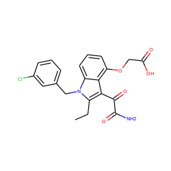 CCc1c(C(=O)C(N)=O)c2c(OCC(=O)O)cccc2n1Cc1cccc(Cl)c1 ZINC000001543782