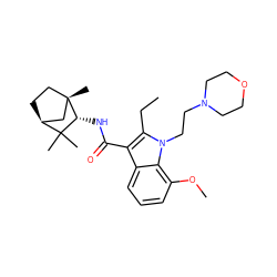 CCc1c(C(=O)N[C@@H]2C(C)(C)[C@H]3CC[C@@]2(C)C3)c2cccc(OC)c2n1CCN1CCOCC1 ZINC000101083804