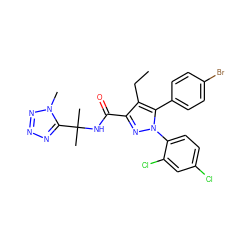 CCc1c(C(=O)NC(C)(C)c2nnnn2C)nn(-c2ccc(Cl)cc2Cl)c1-c1ccc(Br)cc1 ZINC000072112776